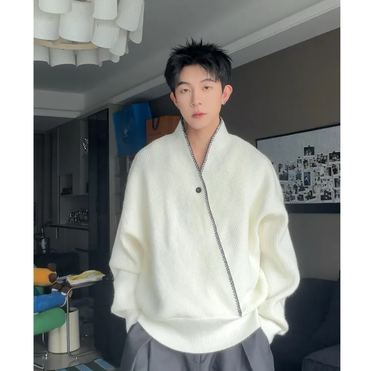 QIUYIDAODI秋季新品宽韩式松慵懒感毛衣纯色立领休闲简约百搭上衣