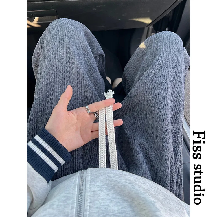 韩系松弛感毛呢裤男女秋冬直筒垂感宽松人字纹休闲窄版百搭阔腿裤