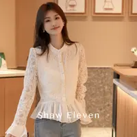 现【小妖精】ShawEleven2025春秋女装法式蕾丝拼接荷叶边衬衫2524