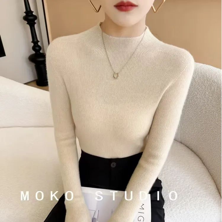 【一线成衣·全无缝】秋冬新款羊毛纯色半高领打底衫时尚百搭修身