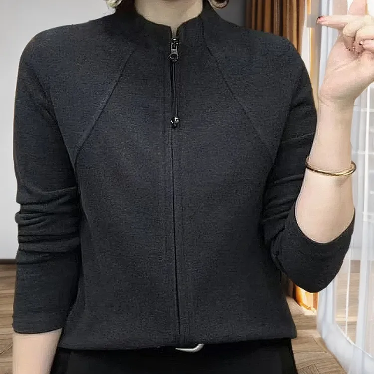 【优品推荐】美女新品时尚洋气百搭气质拉链开衫长袖减龄气质女上衣