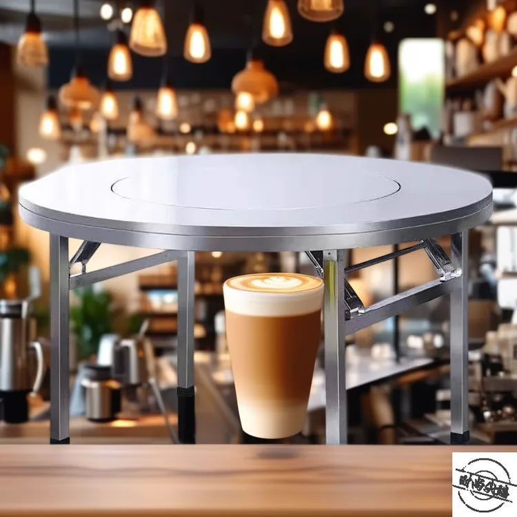 不锈钢简约多功能折叠家用新款圆桌子餐桌内置转盘客厅饭桌大圆桌