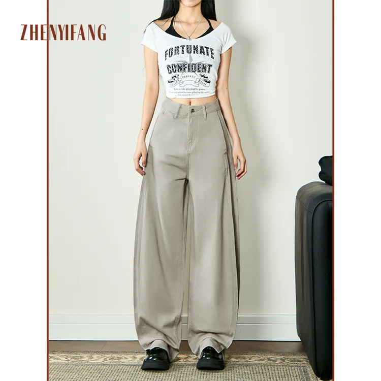 2025牛仔裤女早秋美式复古街头高腰宽松显瘦时尚阔腿牛仔弯刀裤
