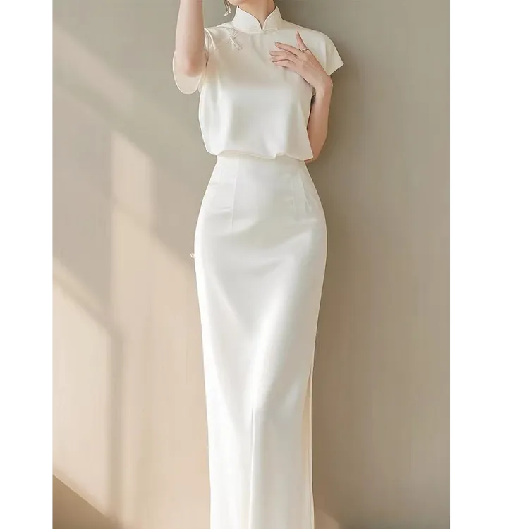 春季穿搭一整套高端气质女神范气场强大新中式国风白色上衣套装裙