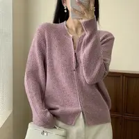 【例畔精选】春秋季高级感气质减龄百搭纯色圆领拉链针织开衫S772#