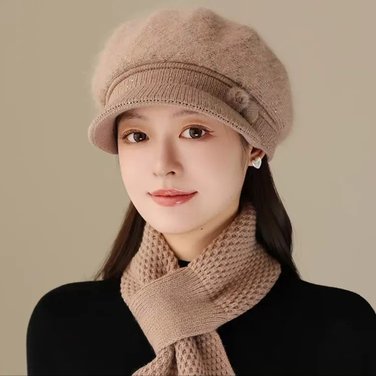 女士中老年妈妈毛线帽针织帽秋冬季帽子加绒老太太冬天鸭舌帽