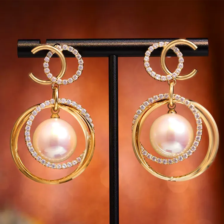 铜合金仿珍珠耳饰 气质轻奢时尚百搭法式经典金色耳环