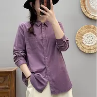 【当天发+运费险】棉麻春秋文艺显瘦翻领休闲打底衬衣长袖上衣XK45