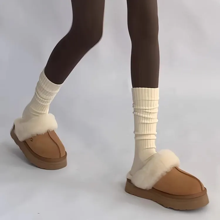 慵懒感秋冬季灰色堆堆袜条纹中高筒棉袜白色小腿袜搭配运动鞋长袜