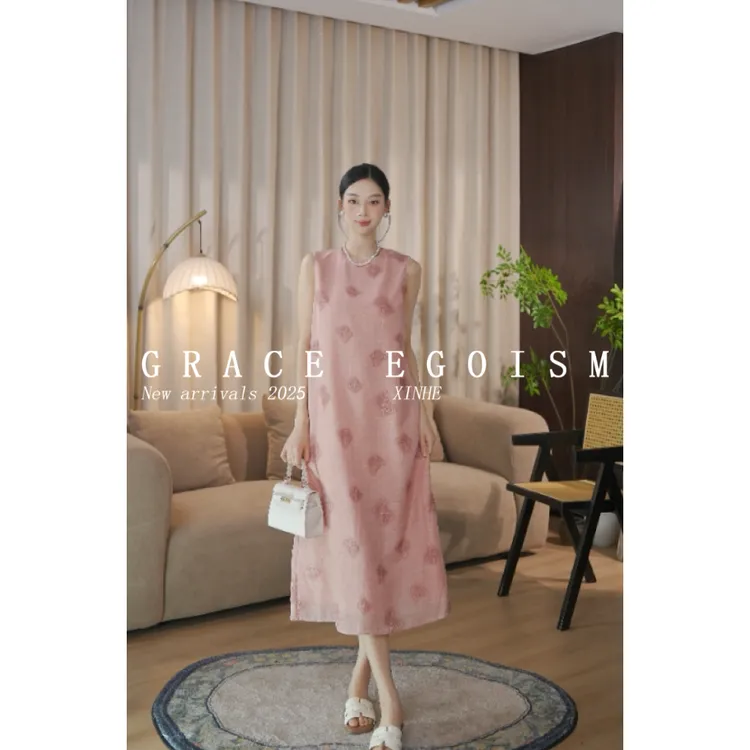 金禾【浮蝶语】清仓折扣夏款国风亚麻蝴蝶刺绣气质中式连衣裙3493