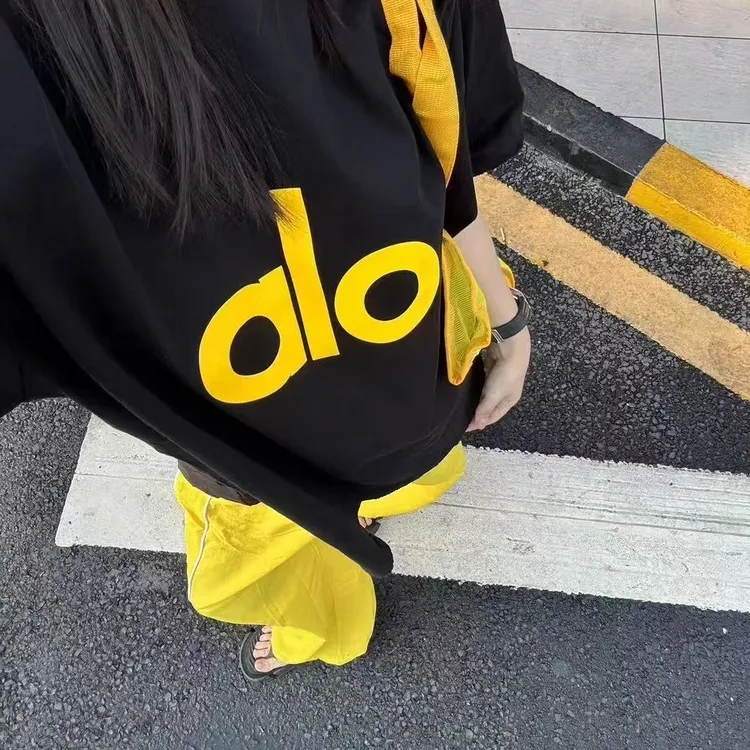 ALO纯棉T恤时尚夏季新款男女同款小落肩慵懒风短袖