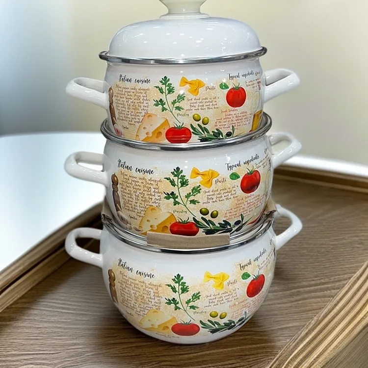 俄罗斯原装进口正品加厚搪瓷双耳锅汤锅炖锅煮锅新婚家用通用灶