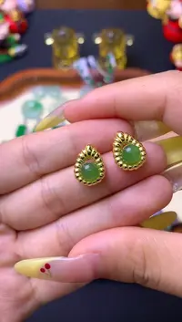 和田玉银S925镶嵌耳饰耳钉