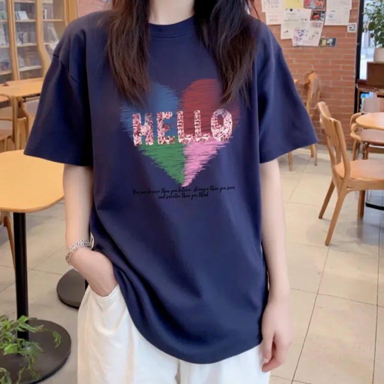 韩版宽松显瘦减龄短袖T恤2025夏季新款印花圆领时尚休闲百搭上衣
