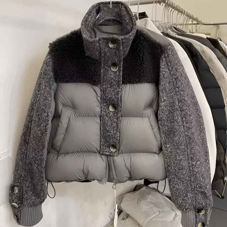 欧洲站立领拼接羽绒服短款冬季新款欧货时尚洋气百搭外套女面包服