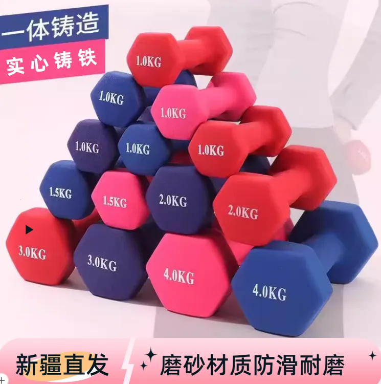 新疆包邮哑铃家用纯铁舞蹈瑜伽负重浸塑女士健身小哑铃训练力量