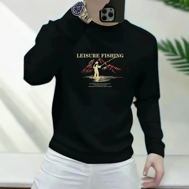 潮牌印花男士打底衫卫衣男冬季加绒秋冬季时尚圆领休闲百搭上衣潮