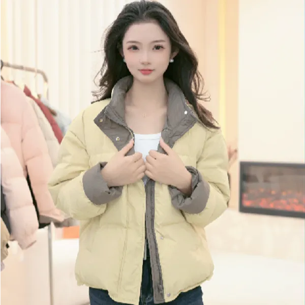 初冬时尚小个子韩版撞色减龄羽绒服 