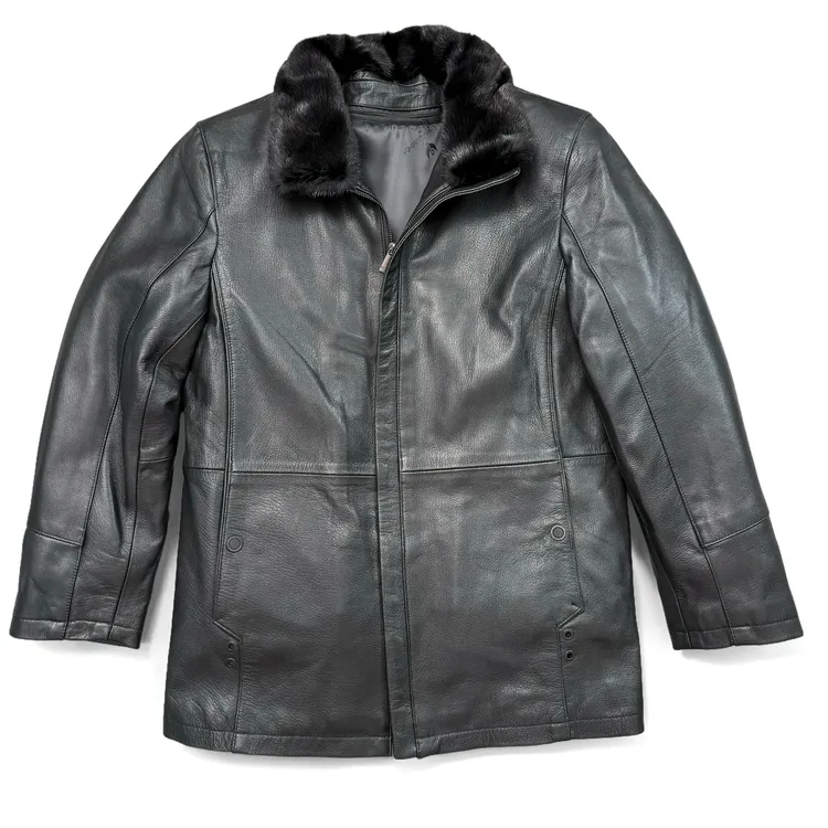 2148休闲海宁男士男款山羊皮水貂内胆水貂领真皮皮衣秋冬中长款