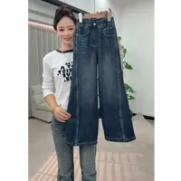 冬季新款女童加绒保暖牛仔裤儿童直筒裤女孩中大童zb6145简约童品