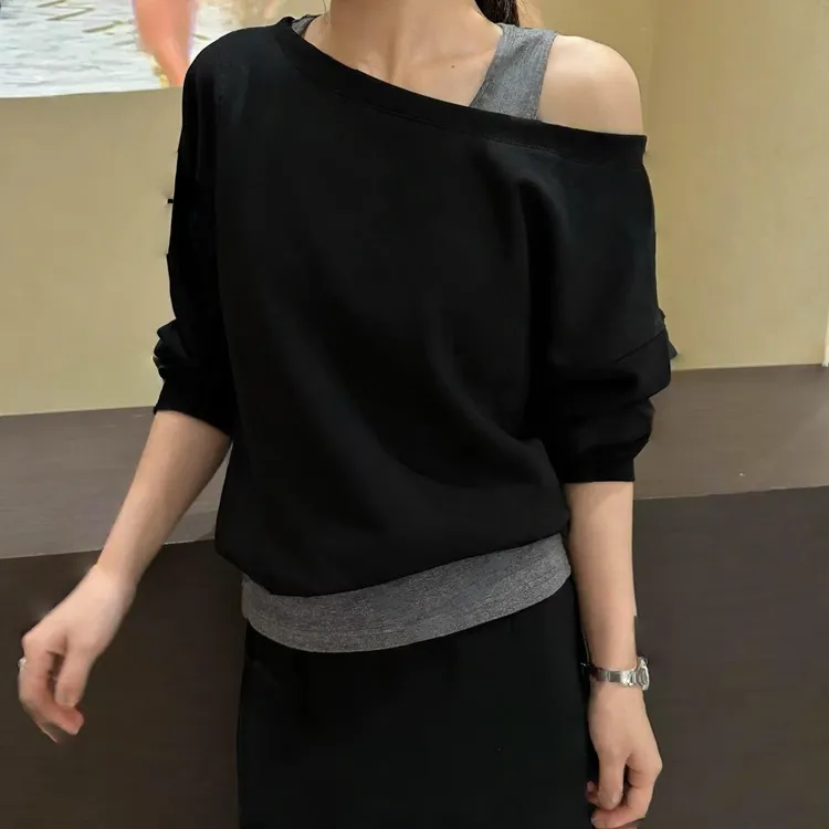 【格子家】气质显瘦百搭小众设计感背心上衣假两件