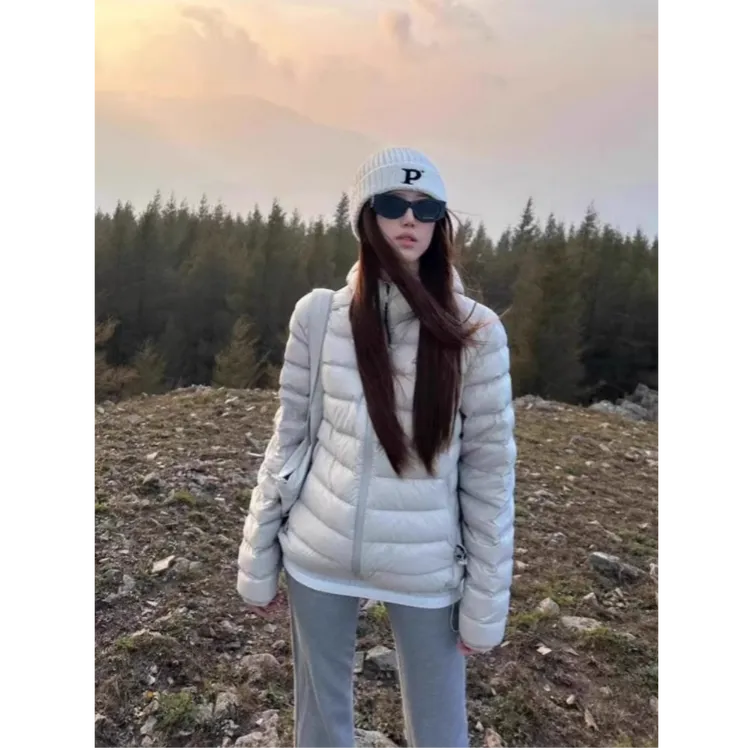 【轻羽】灰色排骨连帽羽绒服女轻薄秋冬季2025新款外套韩系修身百搭