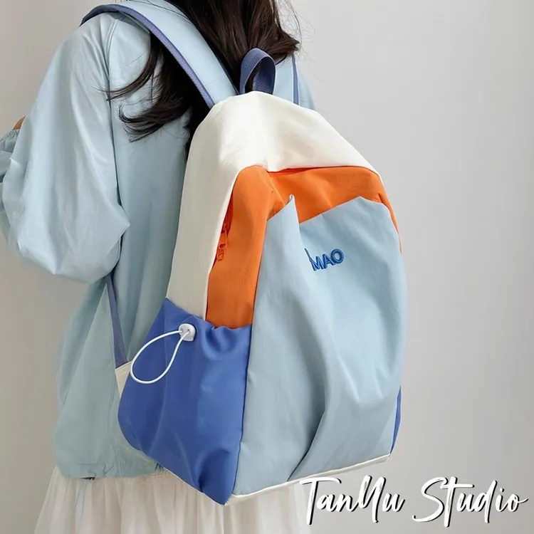 探屿大容量撞色学生书包初中女生时尚小众背包双肩包女旅游高颜值