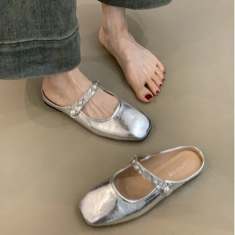 YS-378-59包头半拖鞋女外穿2025新款法式气质方头一脚蹬玛丽珍鞋