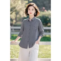 HH#复古百搭简约格子显瘦衬衣秋季新款女式韩版宽松衬衫DY14765