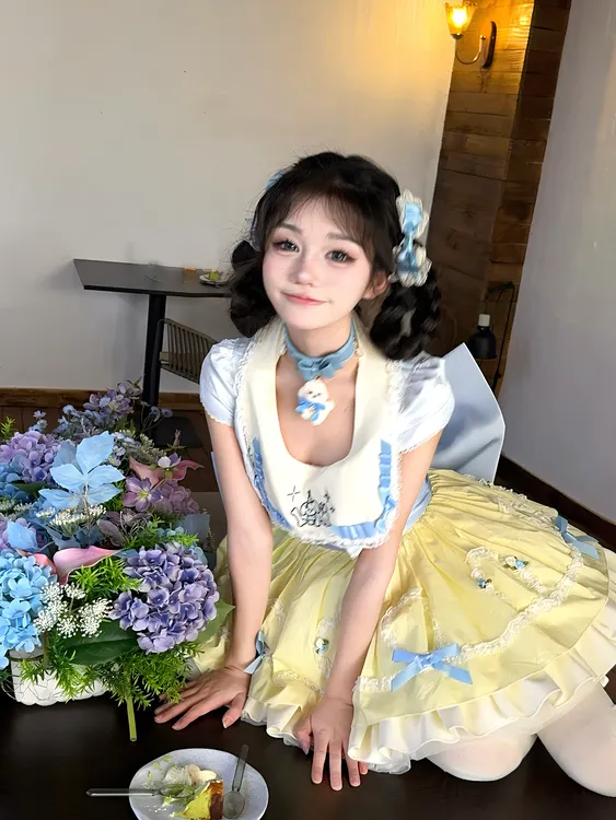 Puppy Love小狗野餐日 三件套连衣裙棉套装露肩少女可爱刺绣