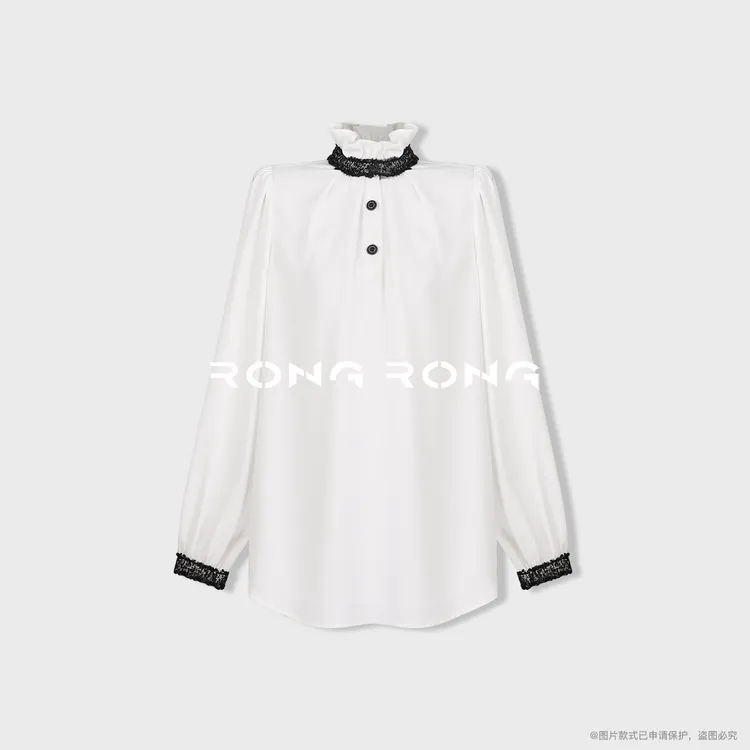 溶溶【公爵千金】RONGRONG 法式复古缩褶木耳边领泡泡袖衬衫RR24395