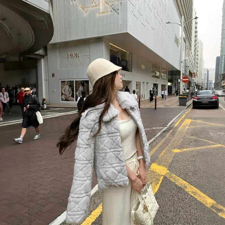 人造皮草 藤格纹典藏  秋冬新款洋气外套名媛风千金环保皮草短款