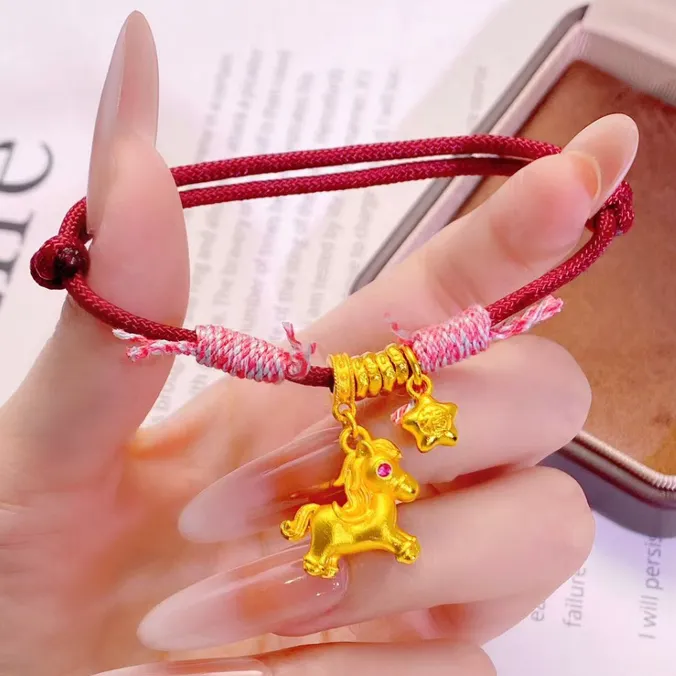 福韵天玺 铜合金手链 《韵系列》本命年红绳福字小马手链手绳精致