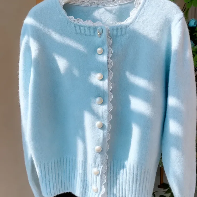 2025春季新款洋气开衫外套上衣韩版甜美软糯蕾丝花边针织衫