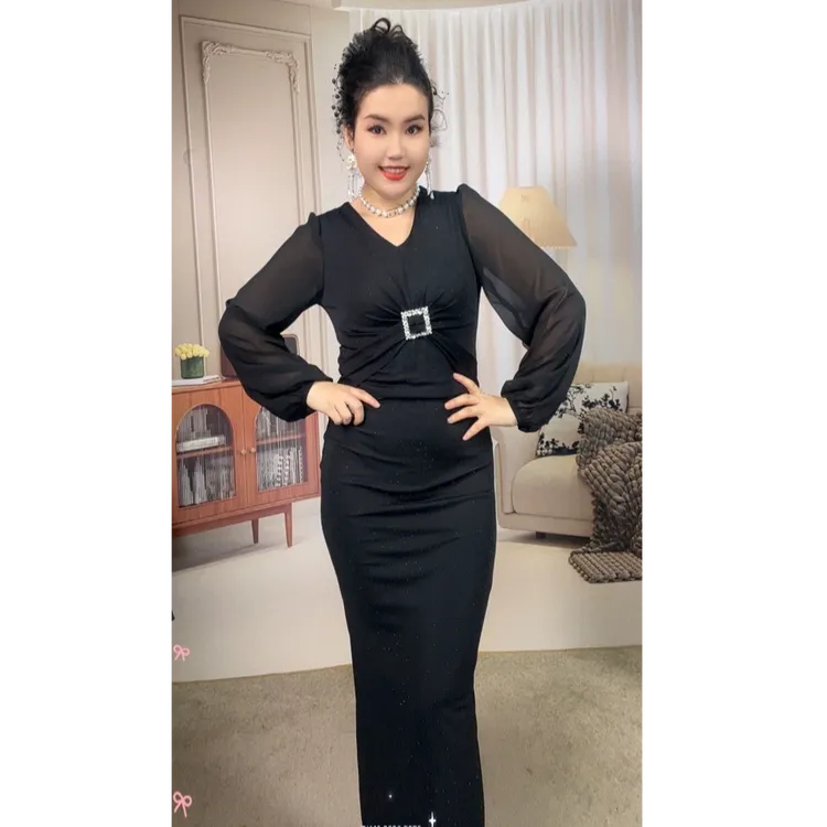 3101【娜子】新款时尚气质黑色烫钻显瘦女装连衣裙
