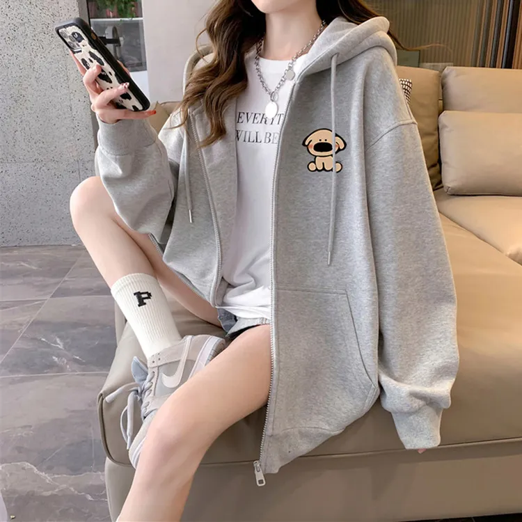 女大童卫衣开衫外套春秋韩版春秋冬季加绒初中生13岁休闲连帽上衣