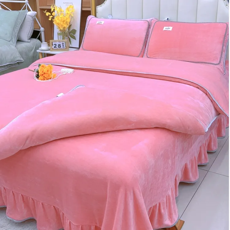 8-8.5斤好物绒被套纯色四件套不掉毛秋冬季冬天床上牛奶绒四件套