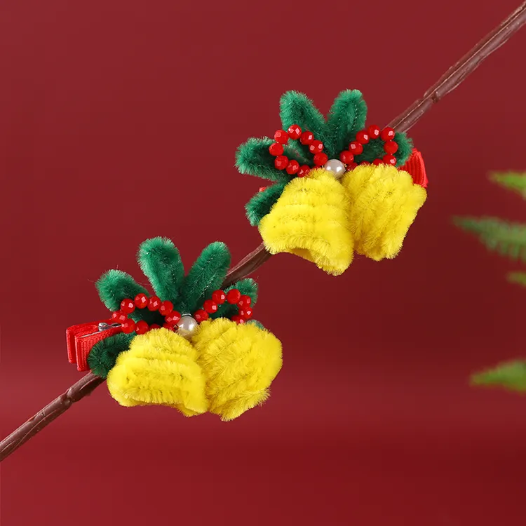 2024年新款新年圣诞毛绒铃铛发夹可爱公主儿童节日发夹发饰头饰女