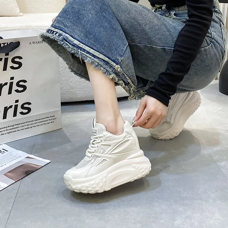 9cm内增高老爹鞋女2023厚底小白鞋透气休闲通勤小个子新款老爹鞋