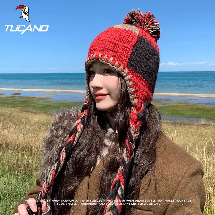 毛线帽女秋冬加厚保暖防寒套头护耳帽百搭显脸小2024冬季针织帽子