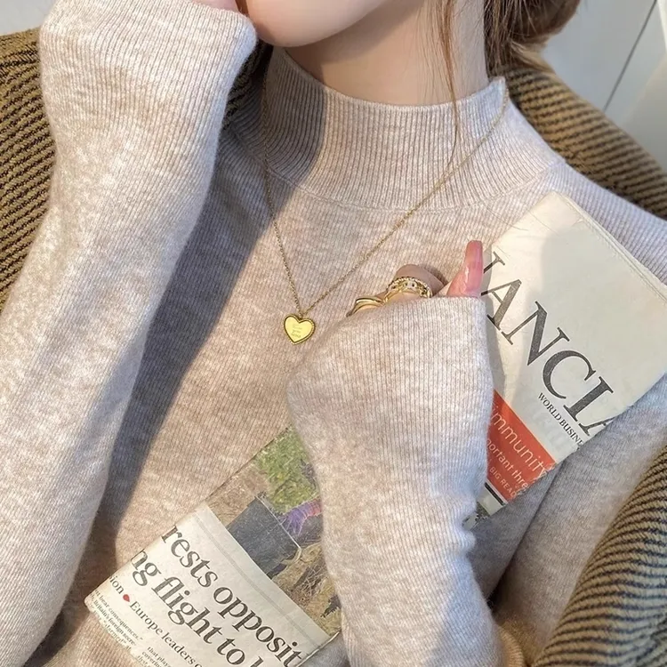 长袖打底衫女春秋2024新款半高领大衣内搭高级感紧身套头针织毛衣