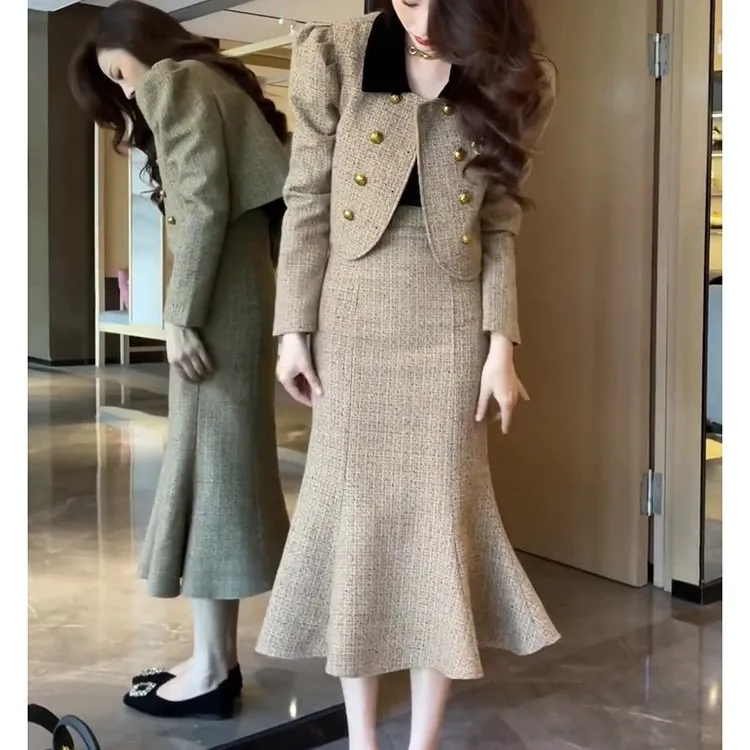 2024新款女装秋季韩剧富家千金法式小香风气质名媛高端两件套装裙