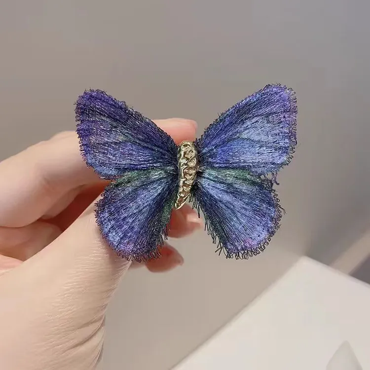 合金胸针 高级感极光渐变蓝紫刺绣蝴蝶女高档中式别针汉服装饰品