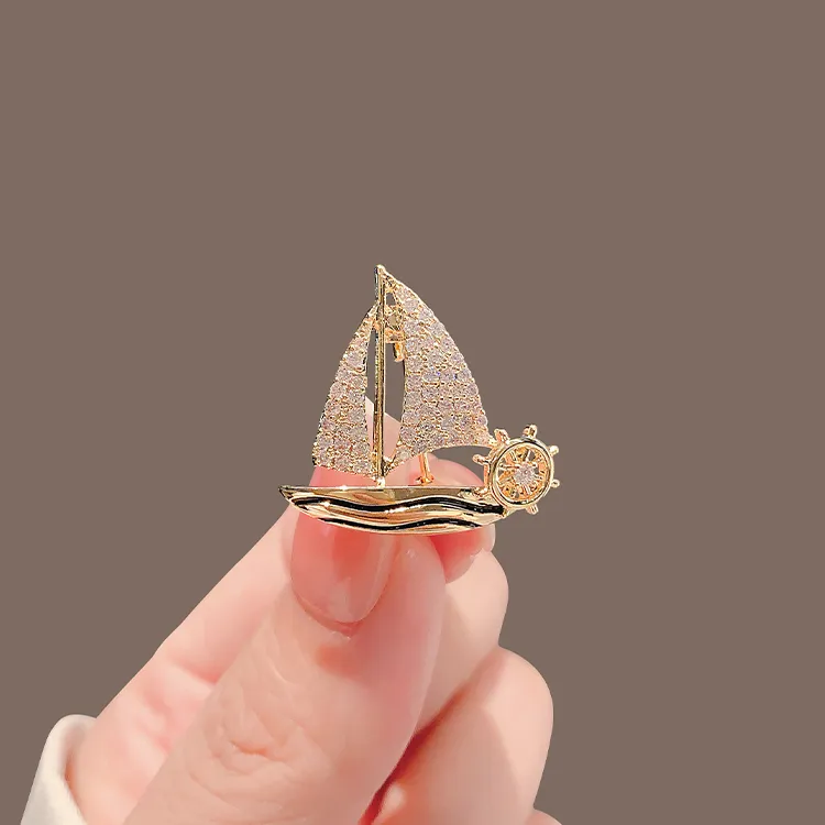 合金胸针 小帆船胸针高档男女徽章一帆风顺别针防走光扣胸花配饰
