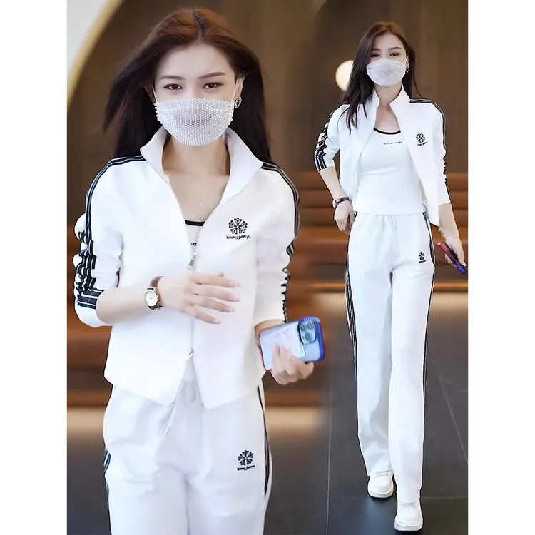 休闲运动套装女潮2025春秋新款时尚减龄卫衣阔腿卫裤运动服三件套