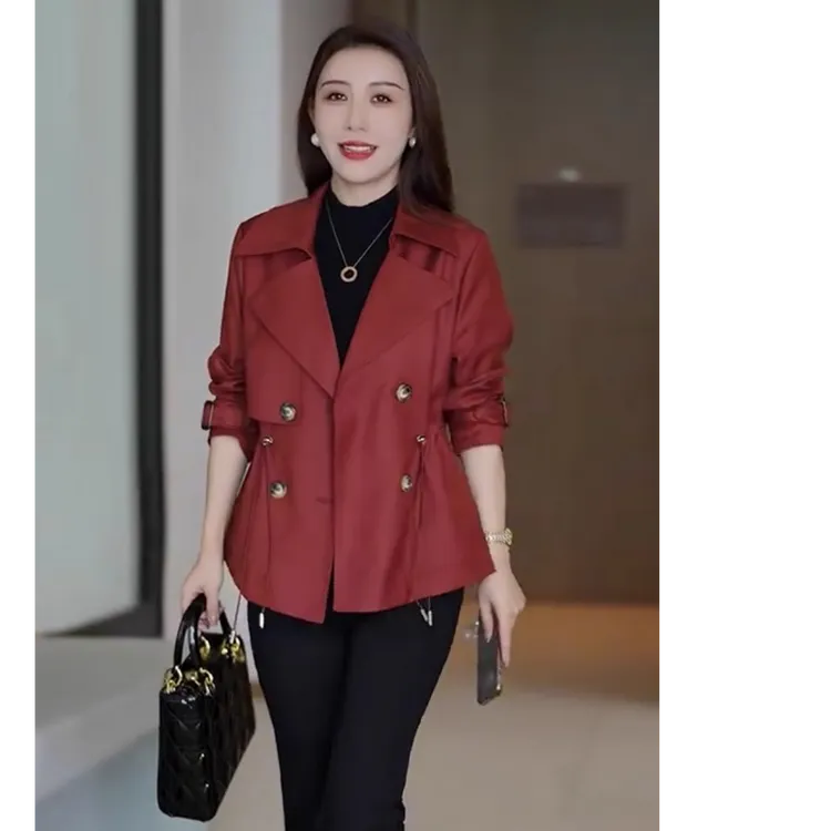 双排扣短款风衣女2024秋新款休闲减龄夹克收腰显瘦翻领大衣短外套
