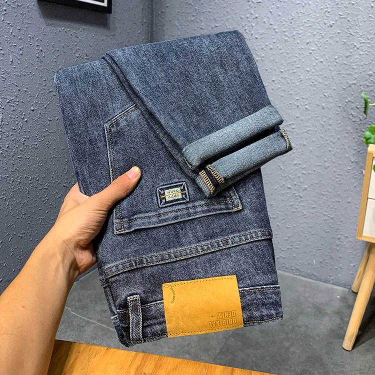 2023秋冬男士牛仔裤高档轻奢潮流百搭修身直筒弹力厚款水洗裤子男
