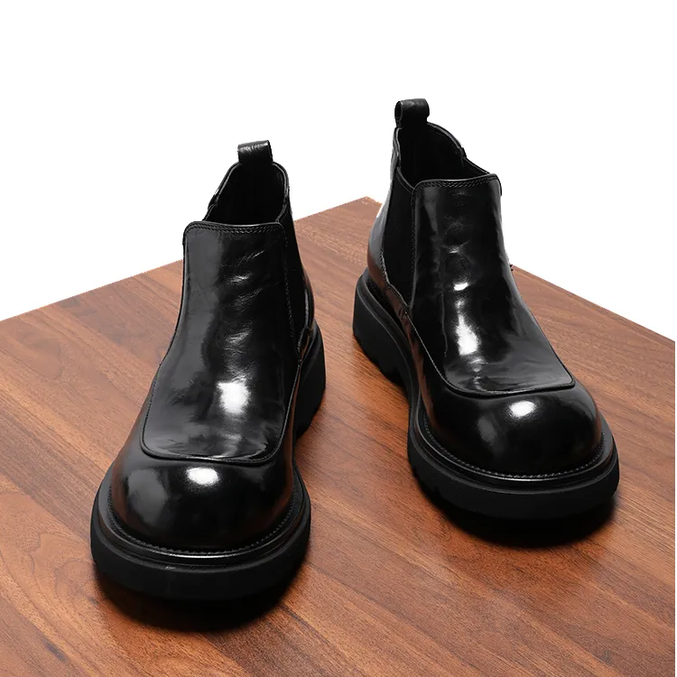 胎牛皮手抓纹靴子男真皮切尔西靴高帮大头皮鞋厚底增高休闲男靴子