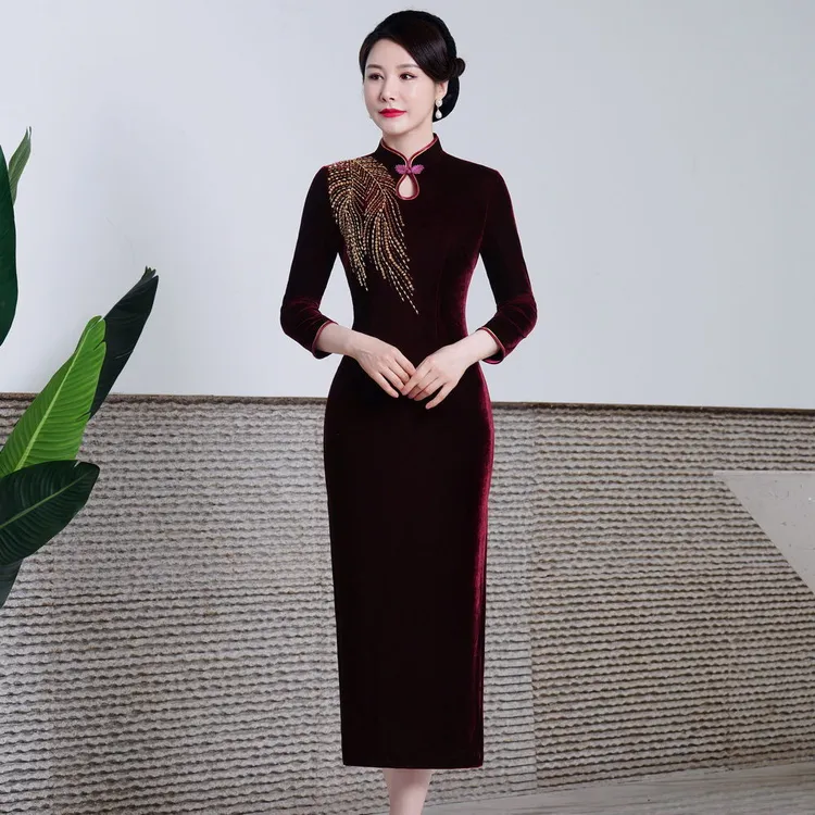 秋冬高贵气质喜妈妈婚礼新中式旗袍修身显瘦喜婆婆大码敬酒礼服