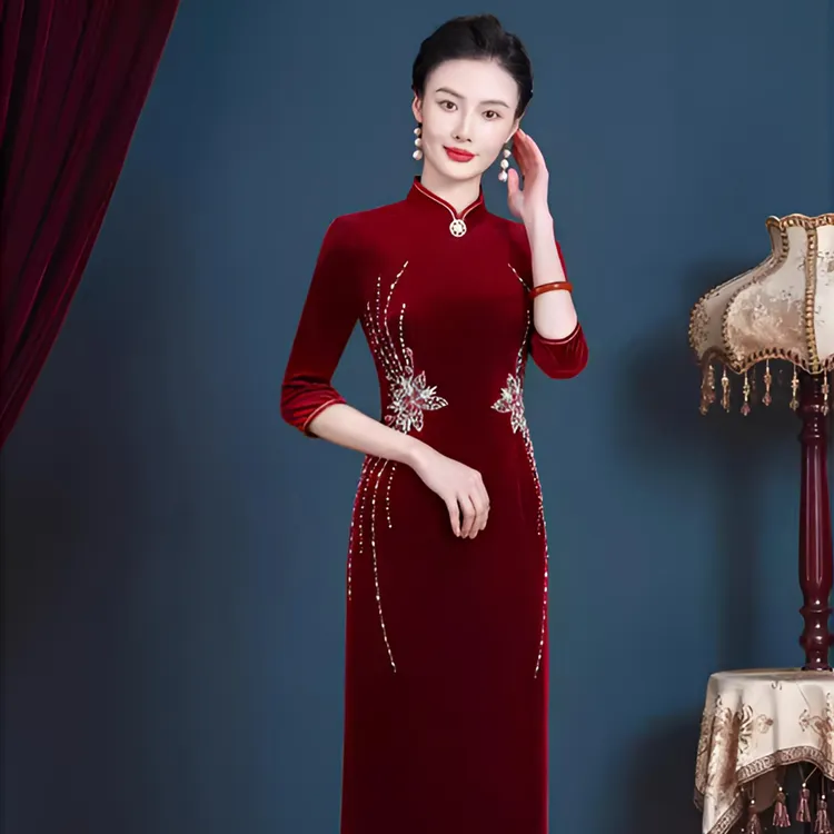 秋冬高贵气质喜婆婆婚宴旗袍大码修身妈妈婚礼高档中国风雅丹礼服